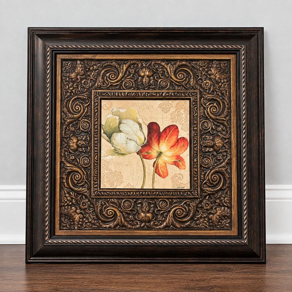 Kirkland's Lisa Audit Floral Wall Art Ornate Bronze Frame Tuscan 15.5" Square